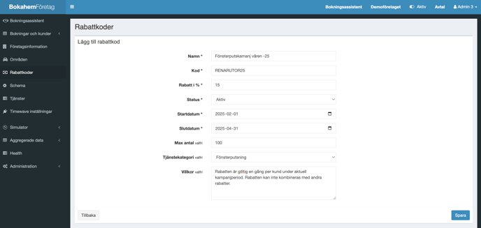Bokningsassistent - rabattkoder