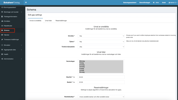 Bokningsassistent - schema