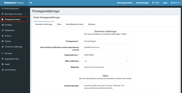 Bokningsassistent - företagsinformation